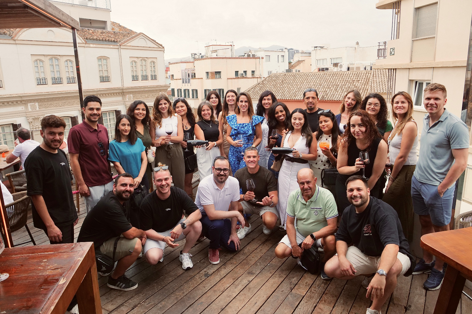 Rocío Web3 community gathering on a Málaga rooftop, June 2026 — supporting women in Web3 and investment